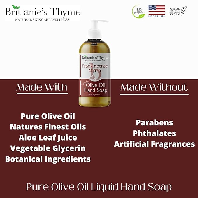 Brittanie’s Pure Castile Liquid Soap Refill, Frankincense, 16 Ounce | Dish Soap, Hair & Body, Home, Gentle and Pure, Made with Natural Luxurious Oils, Vegan & Gluten Free Non-GMO