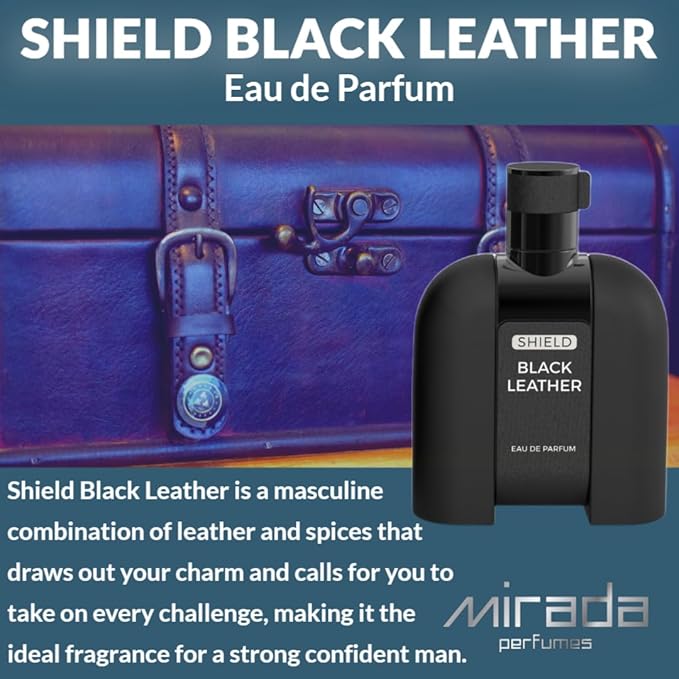 Shield Black Leather, Men's Eau de Parfum (EDP) 3.4 FL. Oz (100ml), Men’s Perfume with Notes of Cardamom, Leather, Jasmine, Patchouli, Amber and Moss