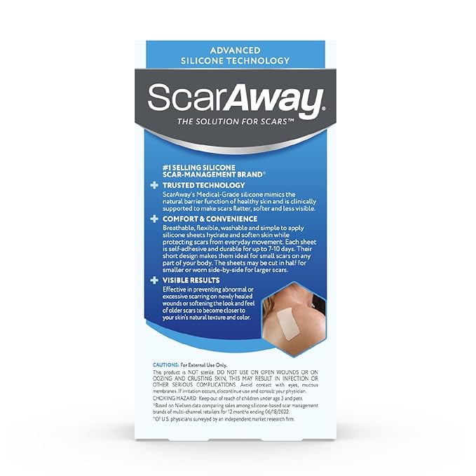 ScarAway Advanced Silicone Scar Sheets, Medical Grade Silicone Strips (1.5" x 3") Scar Treatment & Prevention for Surgical, Burn, Body, Hypertrophic & Keloid Scars Treatment, 8 Tan Reusable Sheets