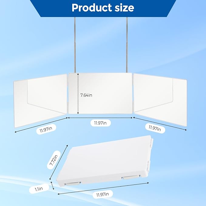 3 Way Trifold Haircut Mirror, 360 Degree Mirror for Hair Cutting, Shaving, Grooming, Hair Styling, Dye Hair Makeup with Adjustable Height Brackets, Portable for Travel, Bedrooms, Bathroom (White) New