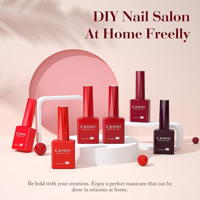 CANNI Red Gel Nail Polish Set - 6 Colors 9ML Red Collection Popular Dark Red Burgundy Gel Polish Kit Nail Art Design Soak off UV LED Nail Gel DIY Manicure All Seasons Nail Salon