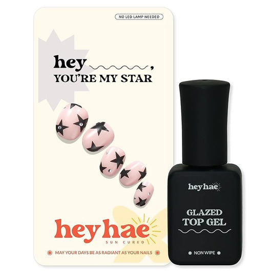 Essentials Bundle - Semi Cured Gel Nail Strips (Hey, You're My Star) + Top Gel [2 Pack]