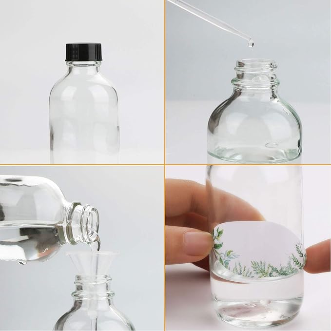 8oz Clear Glass Bottle, Reusable Glass Bottles with Airtight Lid for Shampoo, Conditioner, Essential Oils, Set of 20 (Clear)