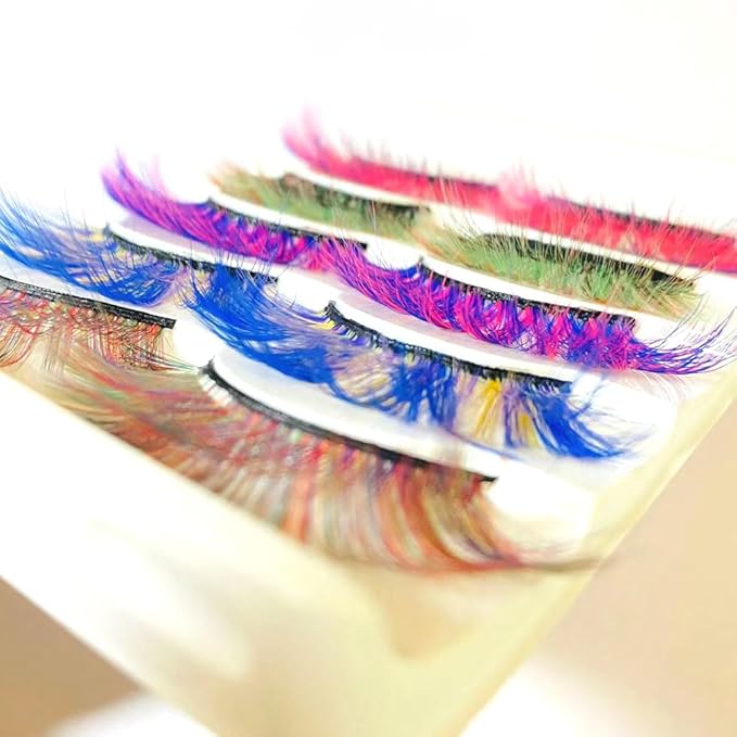 Sunniess Ombre Colored Lashes Silk Protein Fluffy Wispy Volume Fake Lashes for Halloweens Cosplay Party Stage Russian D Curl Lashes with Color Make up Faux Mink False Eyelashes