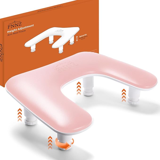 Arm Rest for Nails Tech, 3 Height Adjustatle Nail Arm Rest Stand, U Shaped Manicure Hand Rest, Soft PU Leather Fabric for Manicurists Nail Salon Supplies - Pink