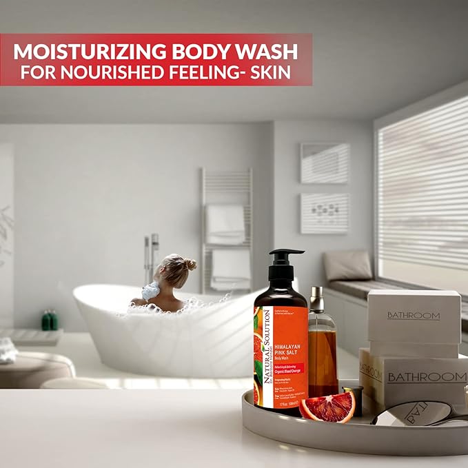 Natural Solution Body Wash, Made with Organic Blood Orange Extracts & Himalayan Pink Salt, Moisturize Skin with Hydrating Shower Gel for Oily Skin – 17 fl oz
