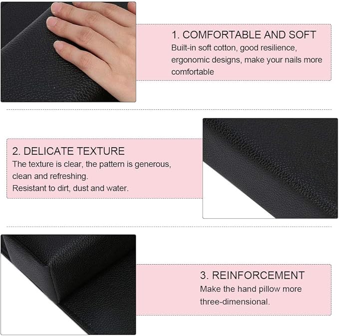 Nail Pillow,Durable Soft Washable Nail Art Hand Pillow Arm Rest Holder Cushion Mat Set Manicure Tool for Beauty Salon (Black)
