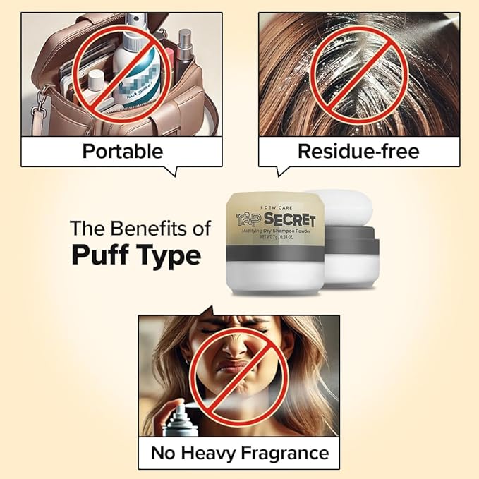 I Dew Care Dry Shampoo - Tap Secret Duo Gift set, With Black Ginseng, Non-aerosol, Benzene-free, Mattifying Root Boosting Powder, No White Cast, Formulated without Gluten, Travel Size, 2 Count, 0.48Oz