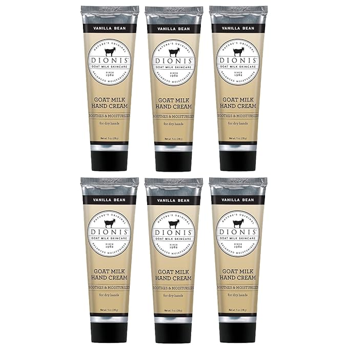 Dionis - Goat Milk Skincare Vanilla Bean Scented Hand Cream (1 oz) - Set of 6 - Made in the USA - Cruelty-free and Paraben-free