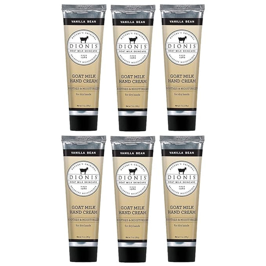 Dionis - Goat Milk Skincare Vanilla Bean Scented Hand Cream (1 oz) - Set of 6 - Made in the USA - Cruelty-free and Paraben-free