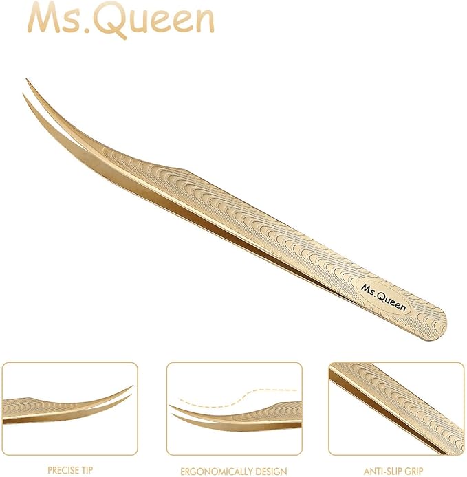 Ms.Queen Lash Extension Tweezers-Dolphin Shape Tip Isolation Tweezers for Classic Volume Eyelash Extensions