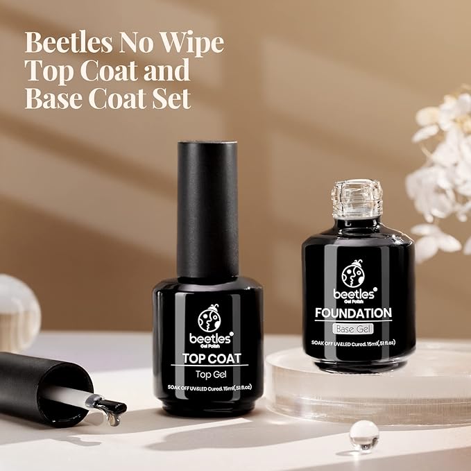 beetles Gel Polish Nail Set 20 Colors Alluring Sweetie Collection Nude Pink Purple Glitter Red Manicure Kit and 2 Pcs 15ml No Wipe Gel Top Coat and Base Coat Set