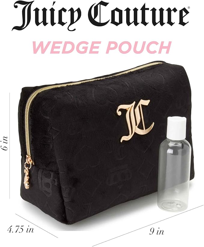 Juicy Couture Women's Cosmetics Bag - Travel Makeup and Toiletries Clutch Wedge Pouch, Black