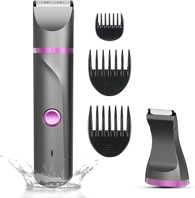 AREYZIN Pubic Hair Trimmer Women Bikini Trimmer Electric Shaver Razor for Bikini Armpit Legs Groin Hair Removal Body Hair Trimmer, Rechargeable Waterproof for Wet and Dry Use，Gray&Purple