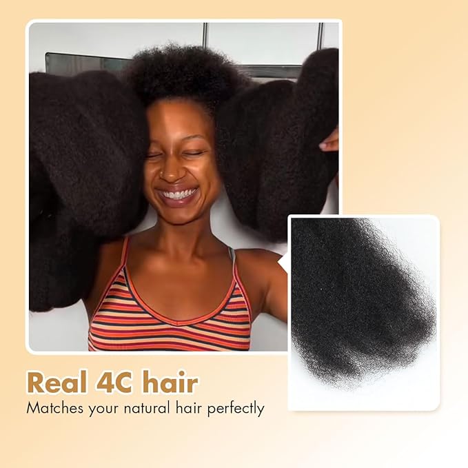 Afro Kinkys Bulk Human Hair, 14 inch 50 Gram 4c Curly Hair for Permanent Sister Locs/Mini Twists/Braids Can Dye and Bleach (Natural Black, 14 Inch)