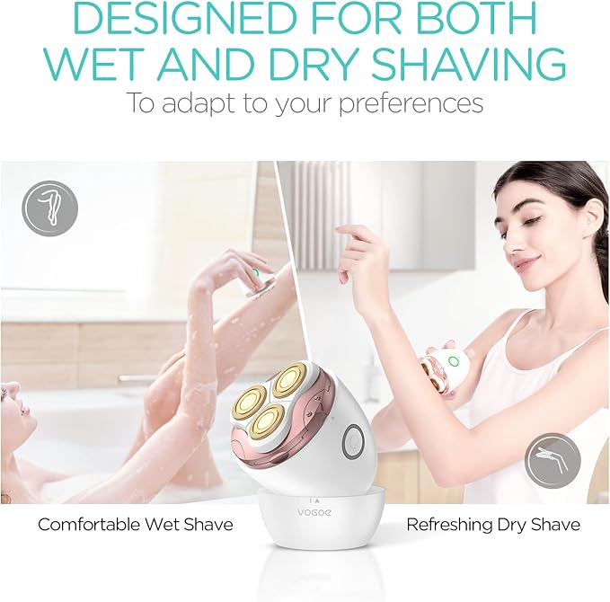 Electric Shaver for Women 3D Floating Blade Rotary Razor Hair Remover for Arms, Legs and Underarms Rechargeable Portable and Safe Wet and Dry Use ES300