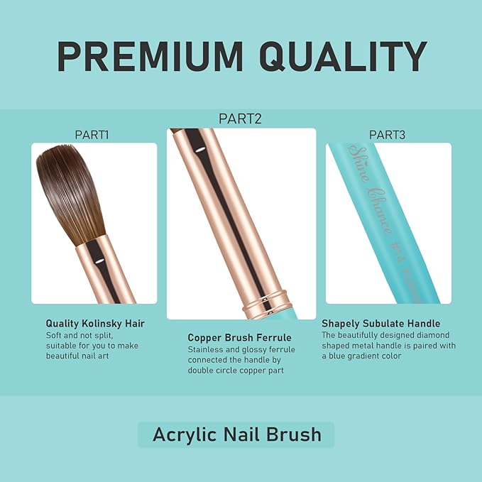 Acrylic Nail Brush Size 08, 100% Pure Kolinsky Nail Brush for Acrylic Application, Professional Nail Extension Manicure Tool Nail Drawing Pen for DIY Home Salon(Cyan)