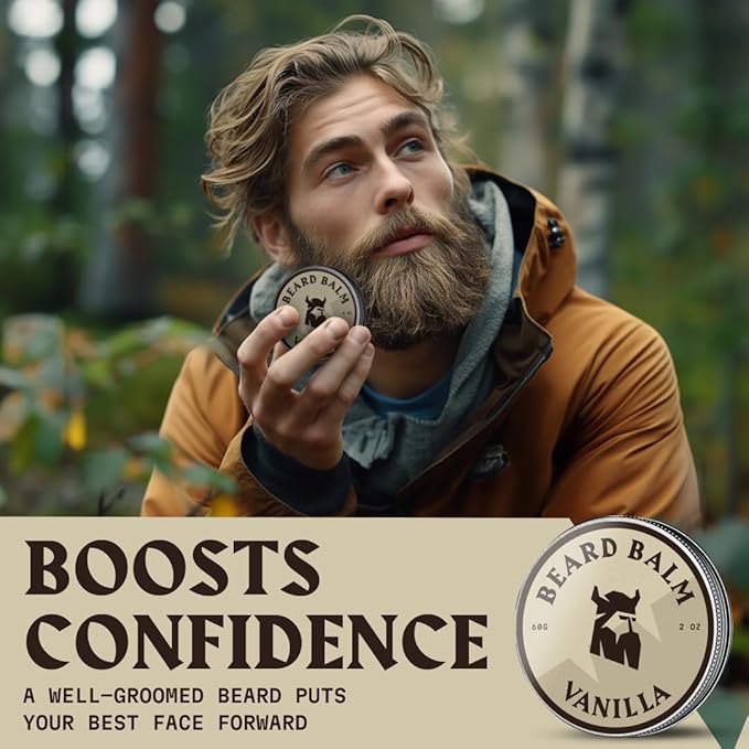Striking Viking Beard Balm for Men – Light Hold, Vanilla, 2 Oz - Leave-in Beard Conditioner with Shea Butter, Tea Tree, Argan & Jojoba Oils - Smooth, Shape, Moisturize & Soften Coarse, Dry Facial Hair