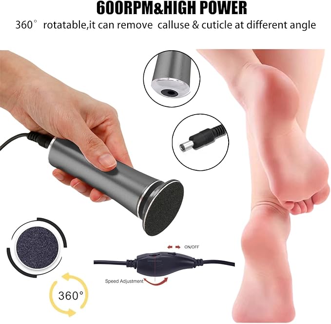 Electric Foot File Callus Remover Professional Foot File Pedicure Tools Adjustable Speed 120pcs Replacement Sandpaper disc Easy to Remove Cutin Dead Skin calluses(Black 120pcs)