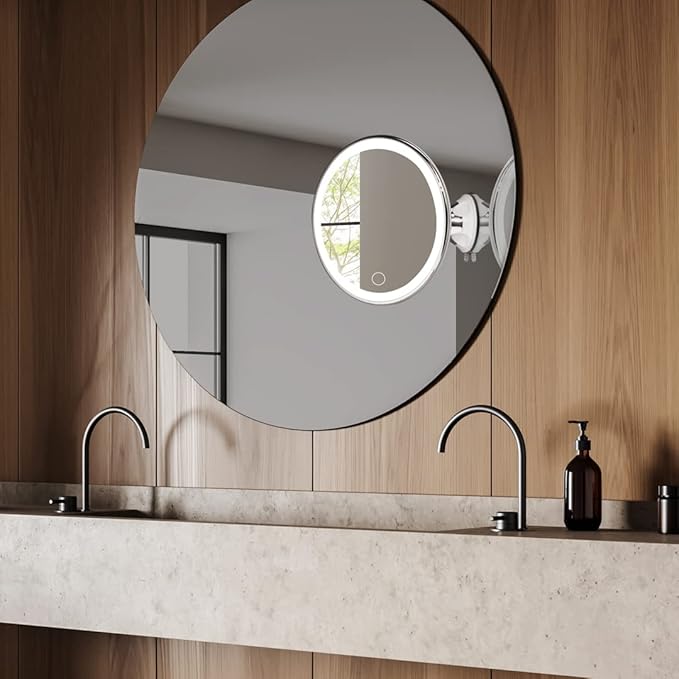 Fancii Rechargeable 10X Magnifying Makeup Mirror with 3 Light Settings - Large 8 inch Lighted Travel Vanity Mirror, Locking Suction Cup, 40pcs Dimmable LEDs, 12 Hours Battery Life - Luna 2