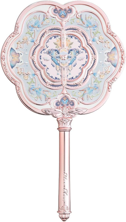 Flower Knows Butterfly Cloud Collar Hand Mirror,Portable Vintage Handheld Mirror,Durable Metal Mirror,Cute & Aesthetic Princess Mirror,with Long Handle for Easy Holding,Gift for Girls(Floral Cyan)