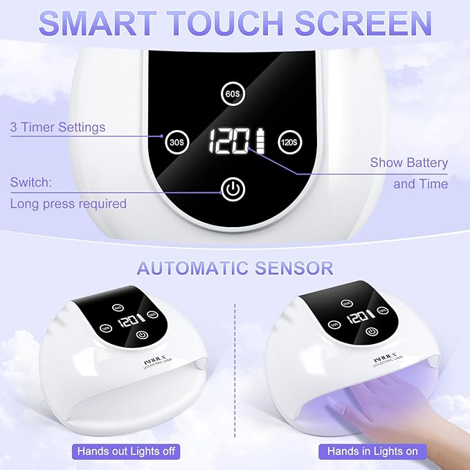 NXJ INFILILA Cordless Nail Lamp, Rechargeable UV Light for Gel Nails, 268W Fast Curing Wireless Nail Dryer with 36Pcs Lamp Beads for Hands & Feet, Professional Quick Dry for Salon & Home