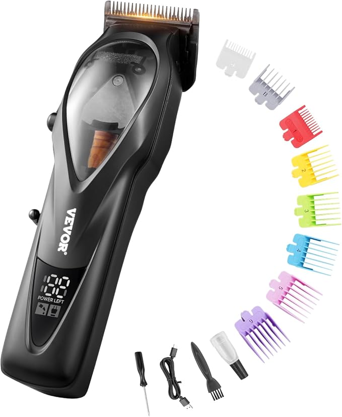 VEVOR Hair Clipper for Men with Magnetic Motor 10000RPM, Cordless Barber Clipper with DLC Fade Blade, Men's Hair Cutting Grooming Kit with 8 Guide Combs for Home Barber, Ideal Gift for Man