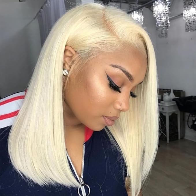Blonde Bob Wig Human Hair 613 Lace Front Wigs Human Hair 180% Density 13x4 HD Lace Frontal Straight Wigs Human Hair Pre Plucked With Baby Hair Short Bob Wigs for Women 16 Inch