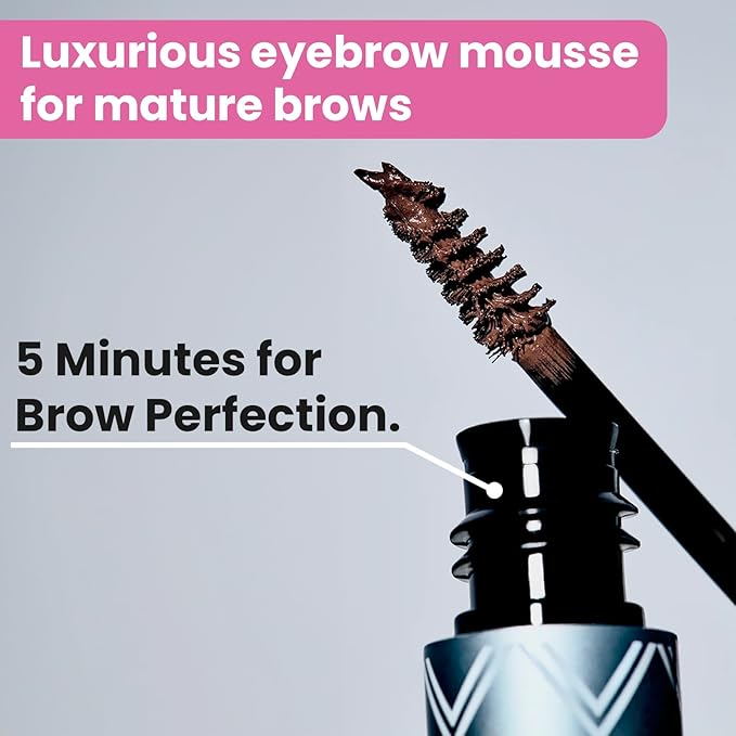 PrimeBrow Complete – 3-in-1 Eyebrow Care for Mature Women – Eyebrow Mousse Tints, Magic Spoolie Brush Shapes, Eyebrow Growth Serum Fills Bald Spots (Deep Brown)
