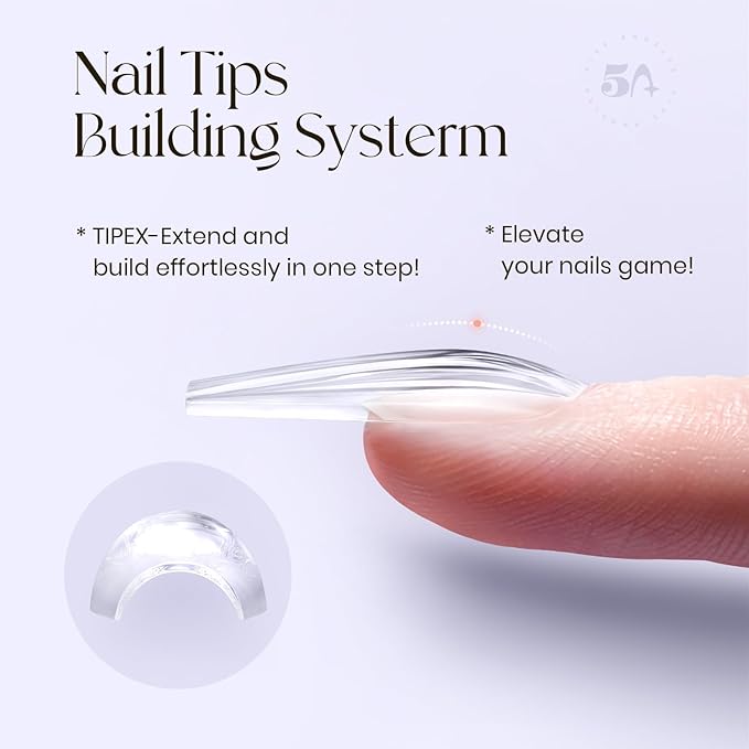 Tipex Gel Nail Tips Kit,Pre-etched Acrylic Hard Nail Tips Set for Beginners,Long Coffin Full Cover Press On Nails,Deep C Curve Flat Nails,UV Nail+Glue+LED Lamp+Base Gel