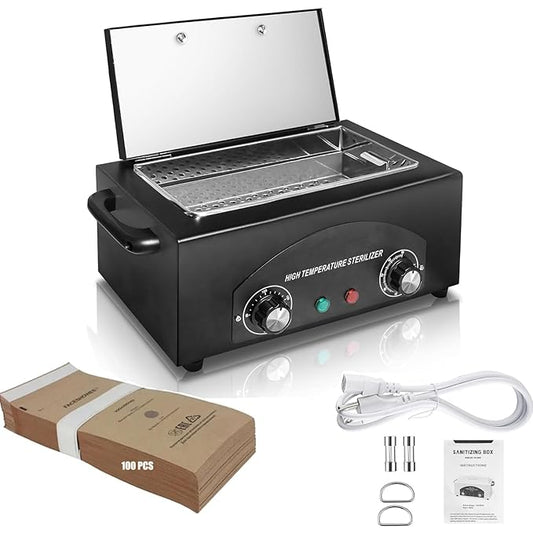 High Temperature Metal Tool Cleaning Box,Misforu 2L Dry Heat Cabinet High Temp with Stainless Tray Timer and Handle for Nail Art Tool Salon Hairdressing Tool Earrings 300W 110V (Black)