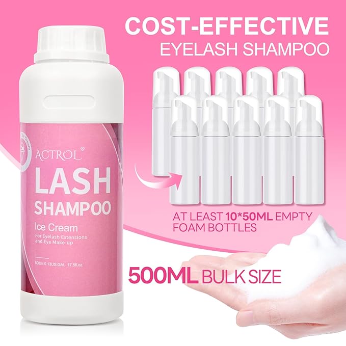 Lash Extension Cleanser Ice-cream 500ml Eyelash Shampoo Lash Wash Shampoo Lash Cleanser Foam with Salon and Home Care