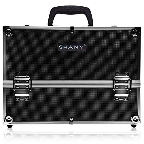 SHANY Essential Pro Makeup Train Case Cosmetic Box Portable Makeup Case Cosmetics Beauty Organizer Jewelry storage with Locks, Multi Compartments Makeup Box and Shoulder Strap - Jet black