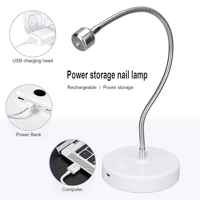 LED Nail Lamp, 3W Nail Dryer Lamp for Nails, Mini Gooseneck Nail Dryer Gel Nail Polish Curing LED Lamp Professional Nail Curing Machine, for DIY Nail Art