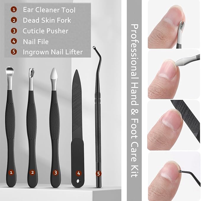 11pcs Ingrown Toenail Clipper Nail Cutter,Multifunctional Stainless Steel Nail Clipper,Adult Thick Nails Travel Grooming Kit Manicure & Pedicure Set Personal Care Tools (black)