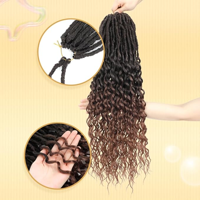 24 Inch 8 Packs Crochet Hair for Women Goddess Locs Crochet Hair Faux Locs with Curly Ends Hair Extension Pre Looped Deep Wave Ombre Brown T30 Color