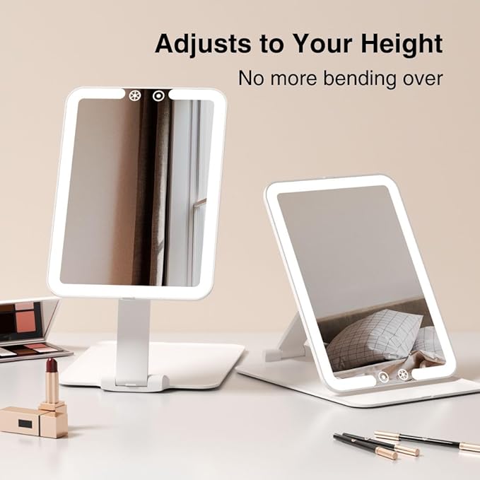 Fancii Rechargeable Travel Makeup Mirror with Bright LED Lights and 3 Color Modes - Ultra Thin, Portable and Lightweight, Touch Dimming, Compact Folding Mirror, Lighted Vanity Mirror, Nora Mini