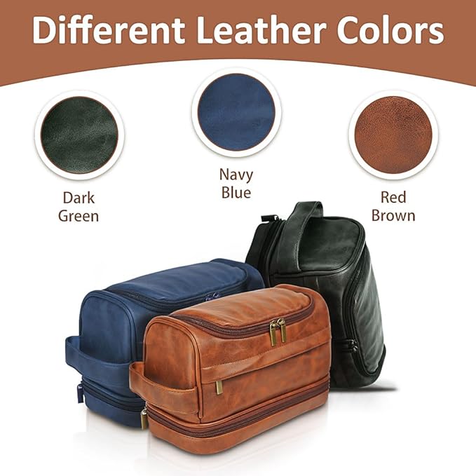 Personalized Toiletry Bag for Men - Custom Engraved Leather Travel Dopp Kit, Waterproof Shaving Kit Gift for Dad, Husband, Groomsmen, Boyfriend (Christmas, Birthday, Father’s Day, Anniversary)