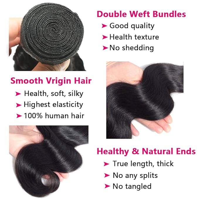Body Wave Bundles with Closure Human Hair (14 16 18+12) 5x5 HD Closure Brazilian Human Hair 3 Bundles with Closure Unprocessed Virgin Hair Body Wave Bundles with 5x5 Lace Closure Free Part