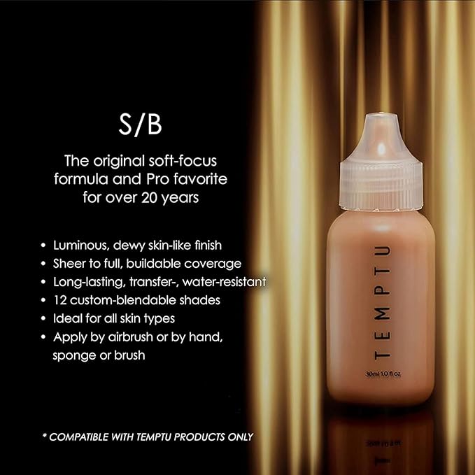 TEMPTU S/B Silicone-Based Airbrush Foundation: Professional Long-Wear Liquid Makeup, Sheer To Full Coverage For A Hydrated, Healthy-Looking Glow & Luminous, Dewy Finish On All Skin Types, 005 Pure Beige, 0.25 Fl Oz
