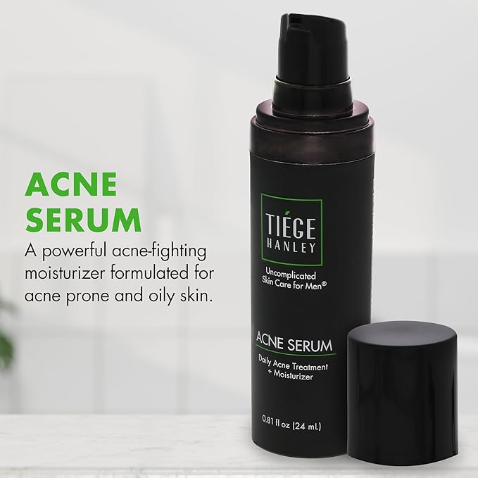 Tiege Hanley Mens Acne Serum for Face - Lightweight Facial Acne Serum with Salicylic Acid, Granactive Complex & Tea Tree Oil for Blackheads, Open Pores & Redness - Moisturizer for Oily Skin