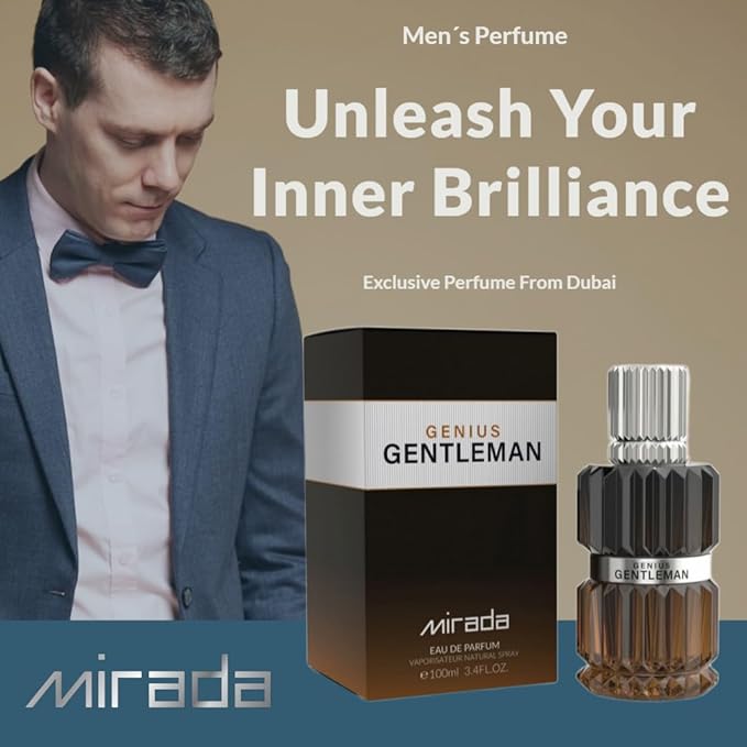 Gentleman Genius, Men's Eau de Parfum (EDP) 3.4 FL. Oz (100ml), Men’s Perfume with Notes of Bergamot, Black Pepper, Lavender, Orris, Cloves, Cinnamon, Vanilla Husk, Tonka Bean, Tolu Balsam