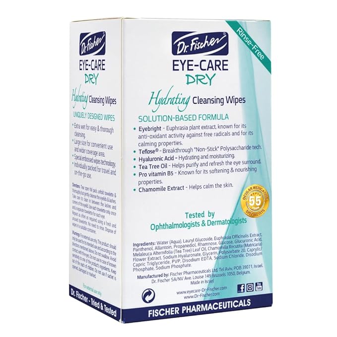 Dr. Fischer Tea Tree Eyelid Wipes - Gentle Eye Wipes for Everyday Eye Cleansing and Hypoallergenic Makeup Remover