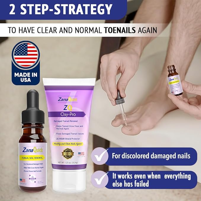 2 Step Toenail Fungus Treatment - Extra Strength Damaged Nail Solution With Renewal Drops and Disruptor - Repair Strategy Kit for Discolored Brittle Nails