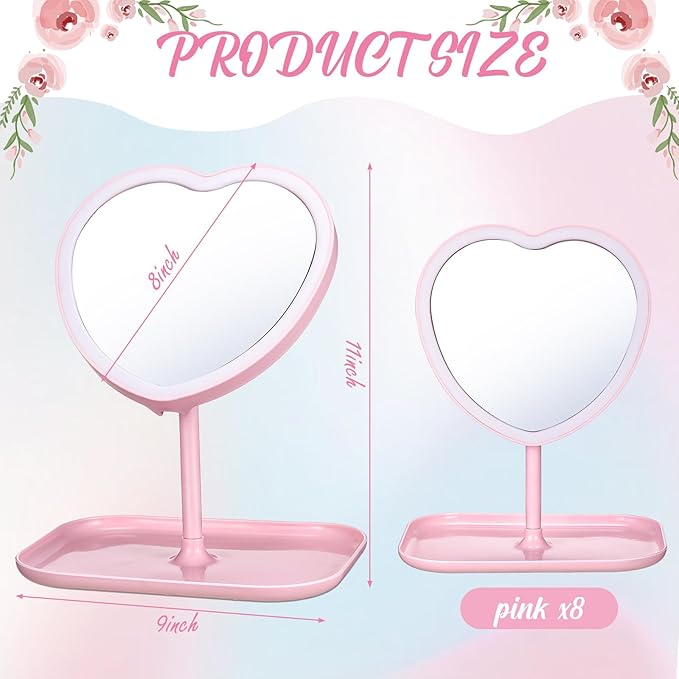8 Pcs Spa Party Supplies 8 Heart Shaped Mirror Spa Party Mirror for Girls Sleepover Party Favors Makeup Mirror for Spa Party Sleepover Party Slumber Birthday Party Favor