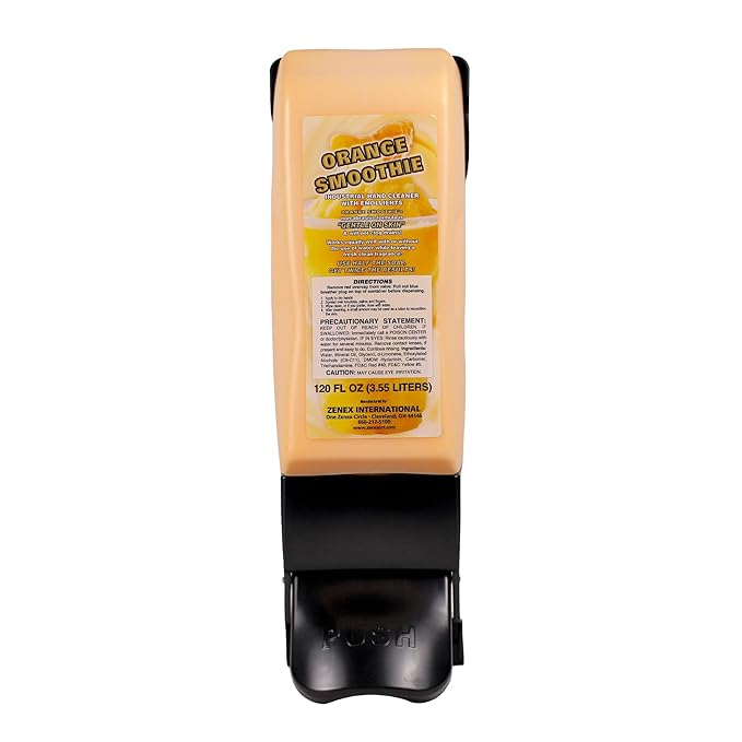 Zenex Orange Smoothie Hand Soap & Push-Style Dispenser Bundle - 3.55L Industrial Hand Cleaner & Wall Mounted Dispenser | Moisturizing | Remove Grease & Grime | Easy Install