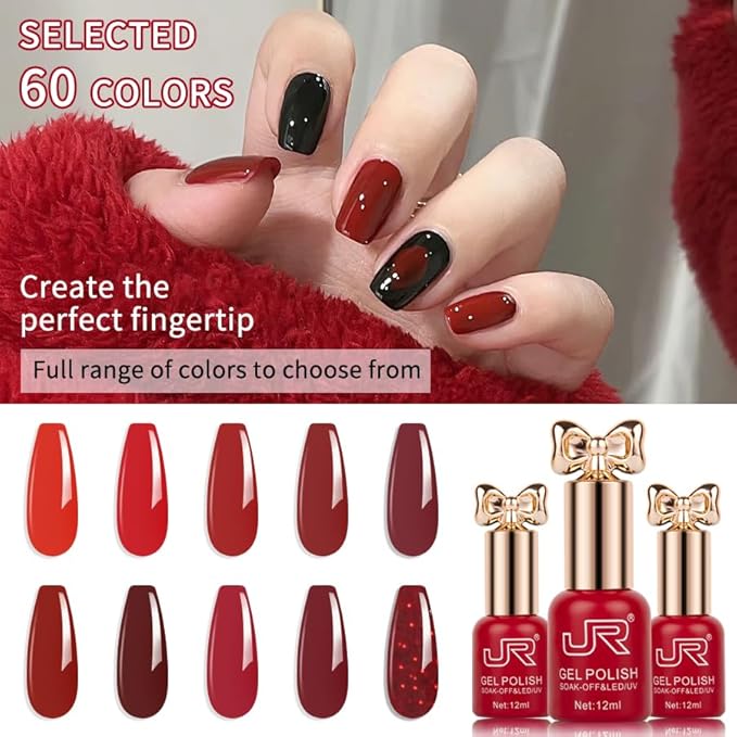 JR 12ml 10colors Red Gel Nail Polish Set Long Lasting Soak off UV Gel Polish Kit Nail Art DIY Manicure Salon Home Gifts for Women D Model