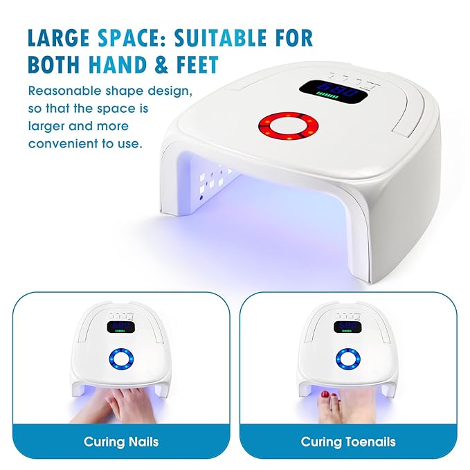 UV LED Nail Lamp 96W Rechargeable Gel Nail Light for Nail Polish UV Dryer with 4 Timers Professional Quick Dry Curing Lamp for Salon & Home