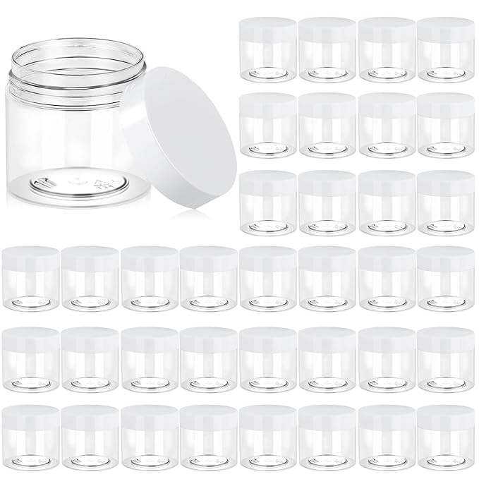 ﻿Eternal Moment 36 Pack 6 OZ Plastic Jars Round Clear Cosmetic Container Jars with White Lids, Perfect for Lotion, Slime，Cream, Ointments, Makeup, Eye Shadow, Samples, Pot, Travel Storage