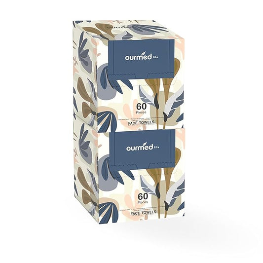 Ourmed Life Face Towels, Disposable Biodegradable Facial Towels for Sensitive Skin, Lint- free Face Wipes for Washing Face, Skincare and Makeup Remover, Dry Wipes, 10"×7.8" Extra Large, 120 Count